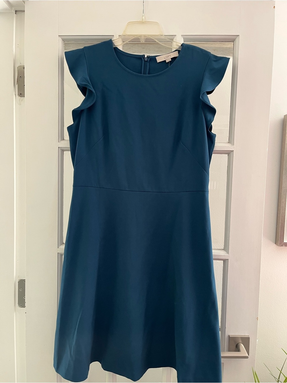 LOFT Teal Ruffle Sleeve A-Line Dress